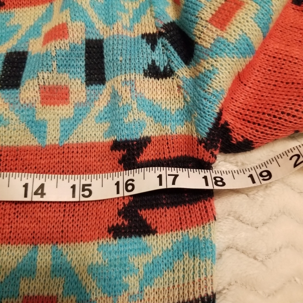B Sharp Aztec Southwestern Print Waterfall Hem Open Front Cardigan Sweater NWT - Picture 9 of 10